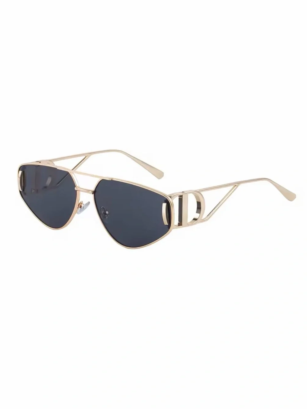 Gold Metal Frame Sunglasses with Black Lenses for Women